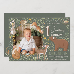 Boho Woodland Animals 1. Geburtstag Einladung