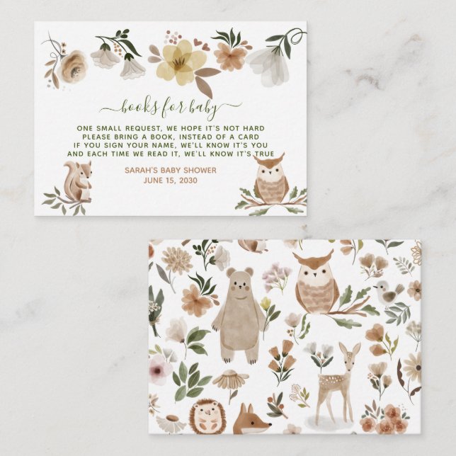 Boho Woodland Animals Babydusche Buchanfrage Begleitkarte (Vorne/Hinten)