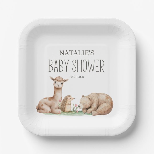 Boho Woodland Animals Babydusche Pappteller (Vorderseite)
