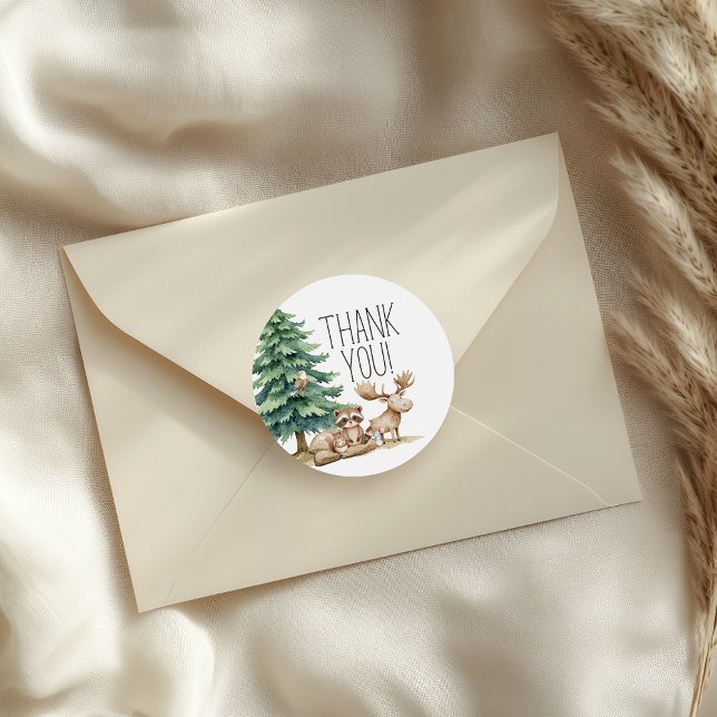 Boho Woodland Animals Babydusche Runder Aufkleber (Von Creator hochgeladen)