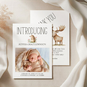 Boho Woodland Animals Foto Kinderankündigung Einladung