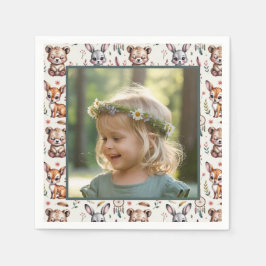 Boho Woodland Animals Foto Kleinkind Geburtstag Serviette