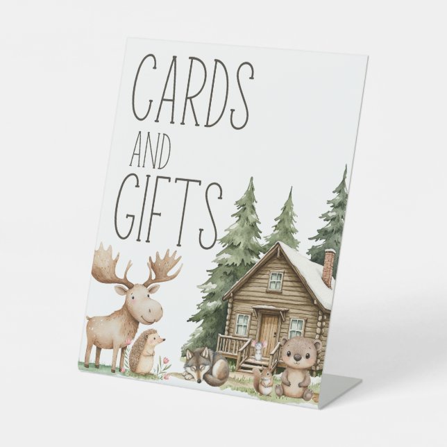 Boho Woodland Animals Kinderduschkarten Geschenke Sockelschild (Vorderseite)