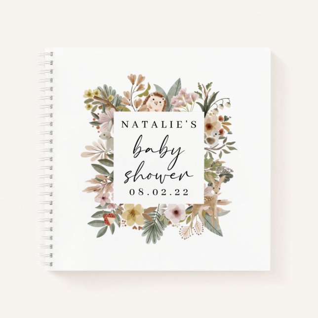 Boho Woodland Baby Showbook Notizbuch (Vorderseite)