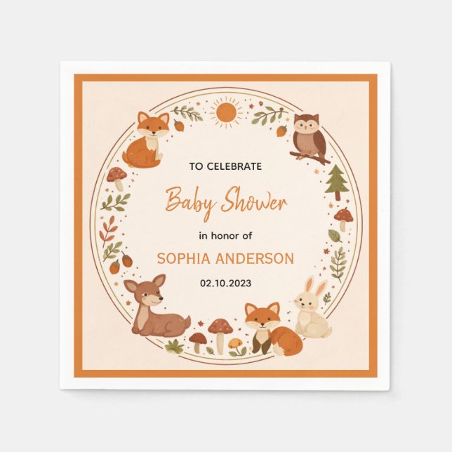 Boho Woodland Baby Shower | Rustic Forest Animals Serviette (Vorderseite)