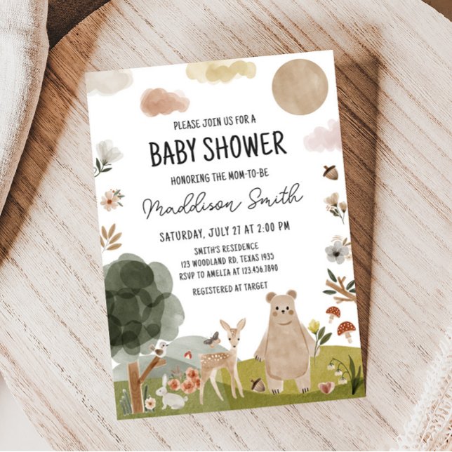 Boho Woodland Babydusche Einladung (Boho Woodland Animals Baby Shower Invitation)