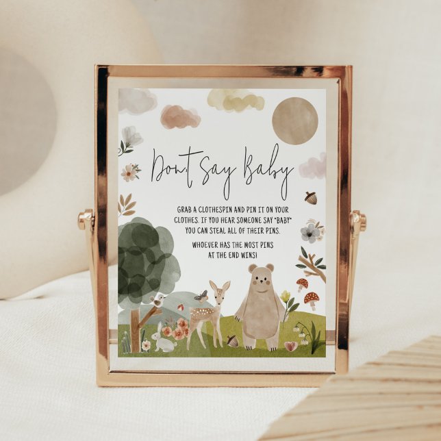 Boho Woodland Babydusche Sage nicht Baby Poster (Boho Woodland Animals Baby Shower Don't Say Baby Sign)