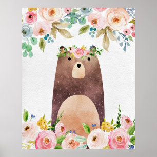 Boho Woodland Bär Kinderzimmer Plakat Kunst, Dicht