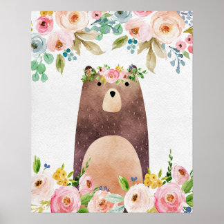 Boho Woodland Bär Kinderzimmer Plakat Kunst, Dicht