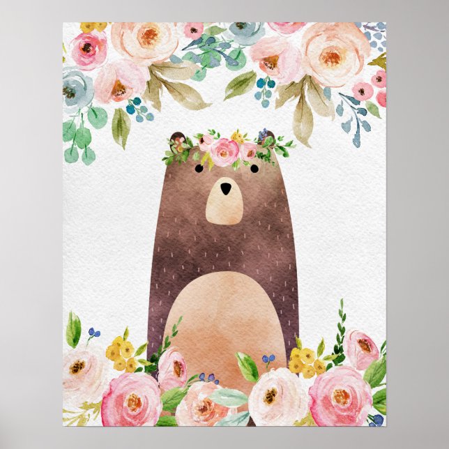 Boho Woodland Bär Kinderzimmer Plakat Kunst, Dicht (Vorne)