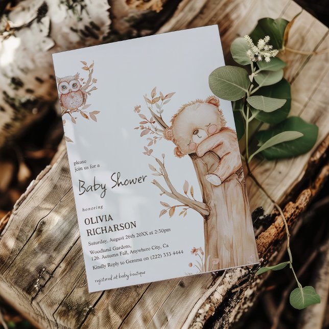 Boho Woodland Bear & Tree Baby Dusche Einladung (Von Creator hochgeladen)