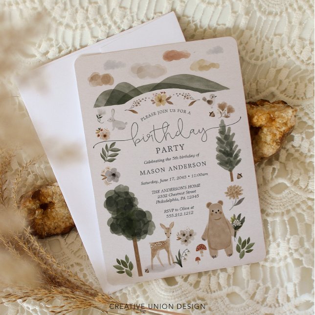 Boho Woodland Boy Birthday Party Einladung (Von Creator hochgeladen)