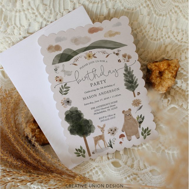 Boho Woodland Boy Birthday Party Einladung (Von Creator hochgeladen)