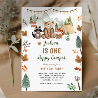 Boho Woodland Camper Erster Geburtstag Einladung