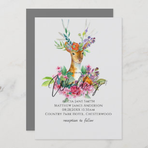 Boho Woodland Deer Floral Budget Wedites Einladung
