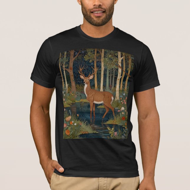 Boho Woodland Deer Print Rustic Forest Green T-Shirt (Vorderseite)