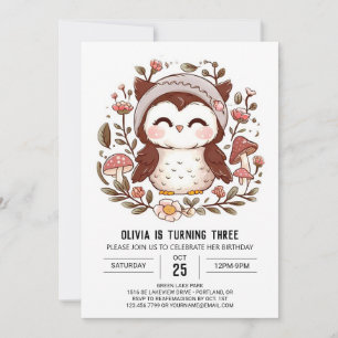 Boho Woodland Digital Owl Geburtstag Einladung