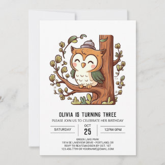 Boho Woodland Digital Owl Geburtstag Einladung