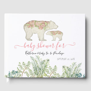 Boho Woodland Floral Bear Fern Foliage Baby Girl Gästebuch