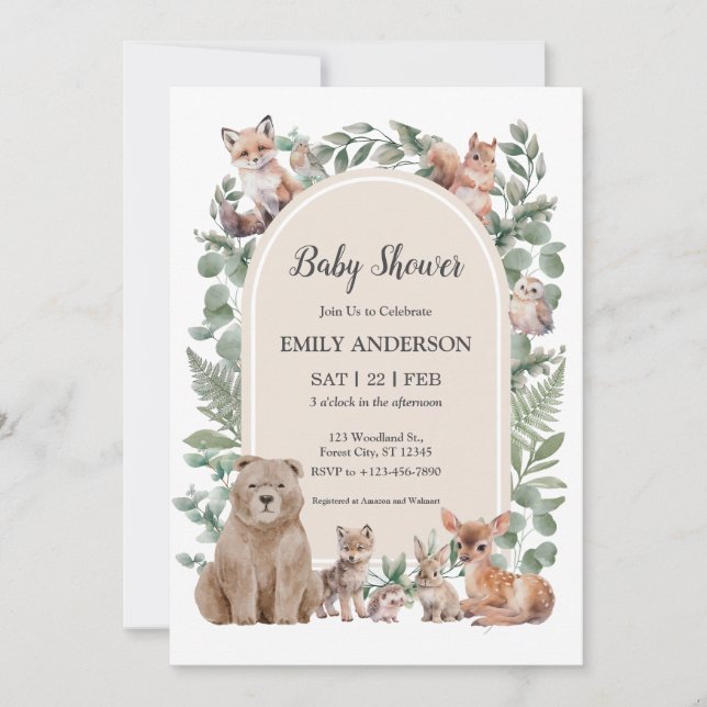 Boho Woodland Forest Animals Baby Shower Invitatio Einladung (Vorderseite)