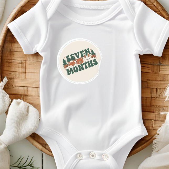 Boho Woodland Forest Baby Seven Months Milestone Runder Aufkleber (Von Creator hochgeladen)