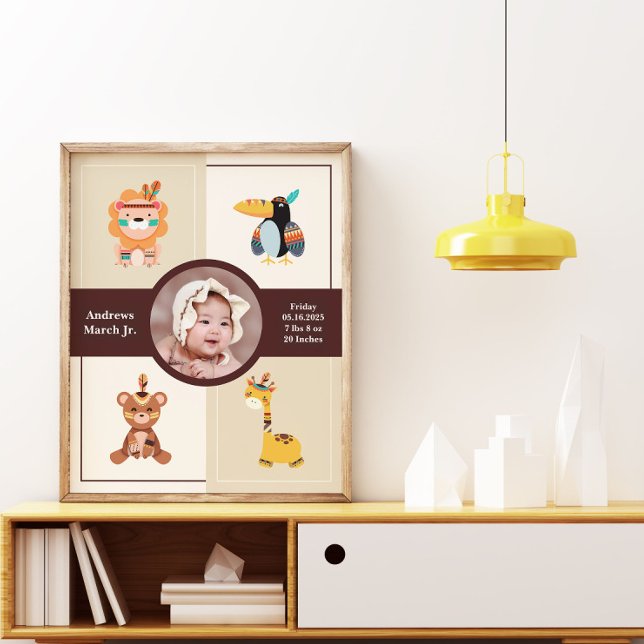 Boho Woodland Foto Geburtsankündigung Neugeborener Poster (Von Creator hochgeladen)
