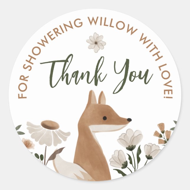 Boho Woodland Fox Baby Shower Round Fevor Stickers (Vorderseite)