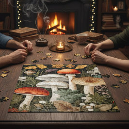 Boho Woodland Mushrooms Wildflower Garden Puzzle