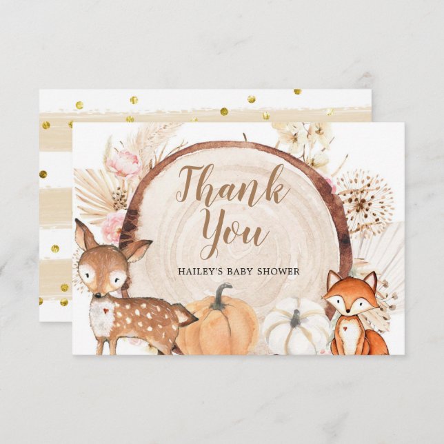 Boho Woodland Pumpkin Baby Dusche Danke Karte (Vorne/Hinten)