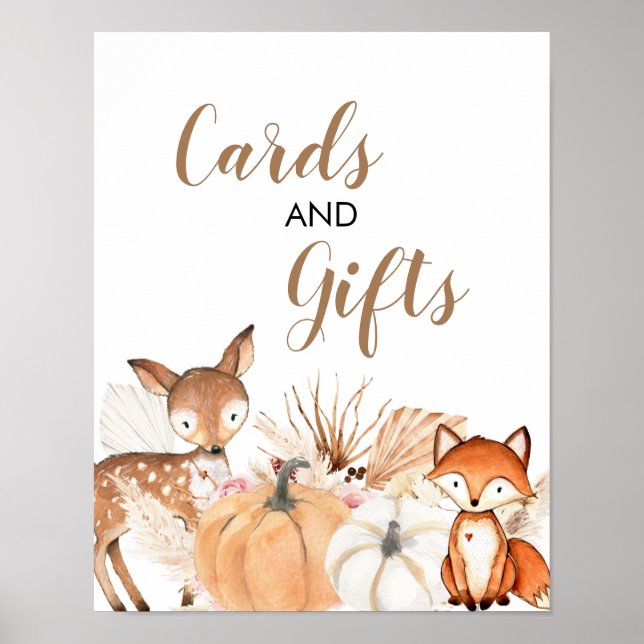 Boho Woodland Pumpkin Baby Duschkarten & Geschenke Poster (Vorne)