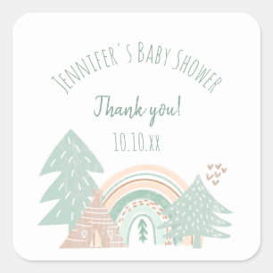 Boho Woodland Rainbow Vielen Dank Quadratischer Aufkleber