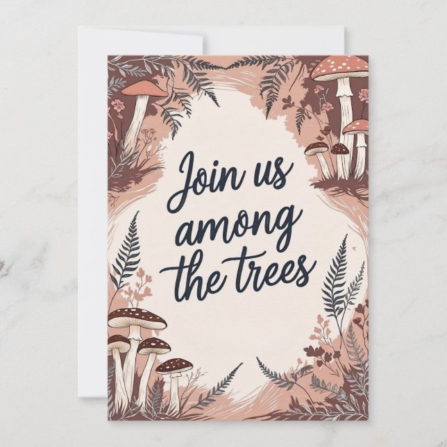 Boho Woodland Wedding Card mit Pilzen & Filmen Einladung (Vorderseite)