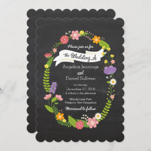 Boho Woodland Wreath auf Chalkboard Wedding Einladung