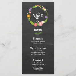Boho Woodland Wreath auf Chalkboard Wedding Menükarte