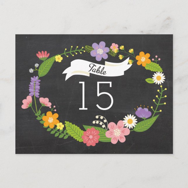 Boho Woodland Wreath auf Chalkboard Wedding Postkarte (Vorderseite)