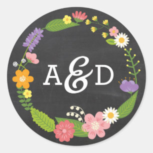 Boho Woodland Wreath auf Chalkboard Wedding Runder Aufkleber