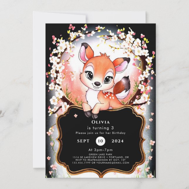 Boho Woods Fawn Birthday Einladung (Vorderseite)