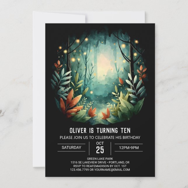 Boho Woods Printable Woodland Birthday Einladung (Vorderseite)