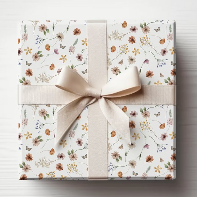 Boho Wrapping Paper Geschenkpapier (White Boho Wildflower Wrapping Paper by Painted Paperie
)