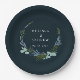 Boho Wreath auf Dark Blue Wedding Design Pappteller