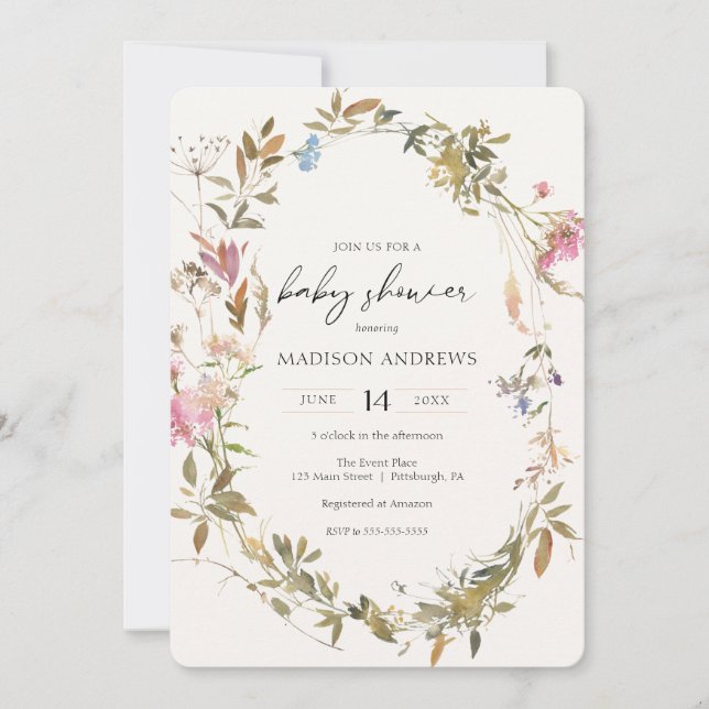 Boho Wreath Baby Shower Einladung (Vorderseite)