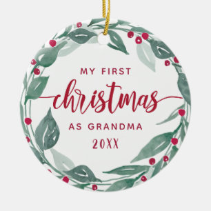 Boho Wreath Oma Erstes Weihnachtsfest Foto Keramik Ornament
