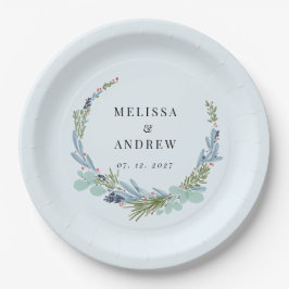 Boho Wreath on Light Blue Wedding Design Pappteller