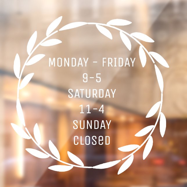 Boho Wreath Small Business Stunden Weiß Fensteraufkleber (Blatt 2)