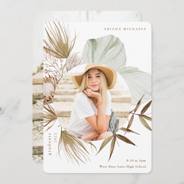 Boho Wreath Two Foto Abschluss Ankündigung (Vorne/Hinten)