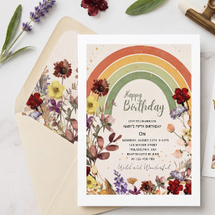 Boho wunderbar wilde Blumen Regenbogen Geburtstag Einladung
