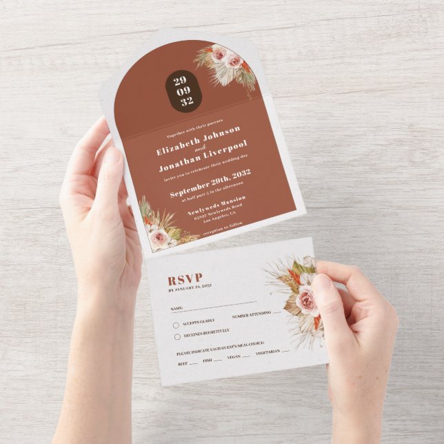 Boho Wüste Blumenrahmen Terrakotta All In One Einladung (Abreißen)