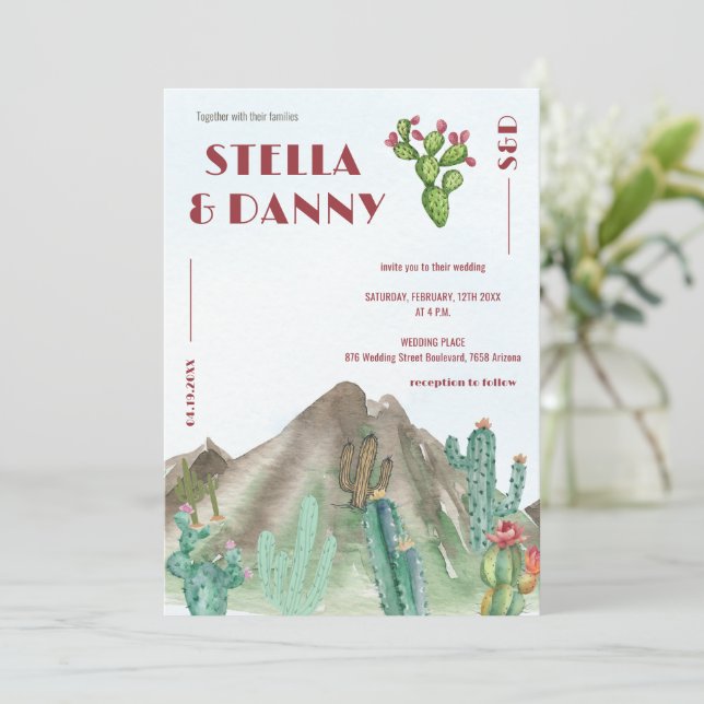 Boho Wüste Cactus Arizona Zielort Einladung (Stehend Vorderseite)