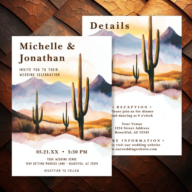 Boho Wüste Cactus Western All in One Wedding Einladung (Boho Desert Cactus Western All in One Wedding Invitation)