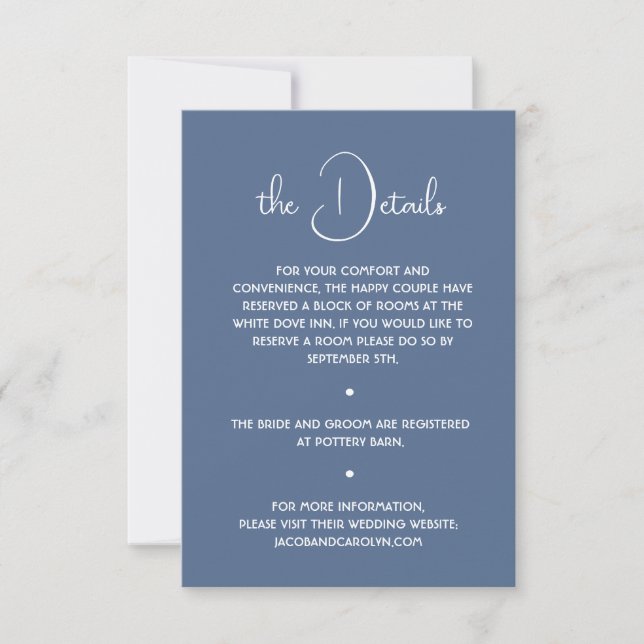 Boho Wüste Dusty Blue Minimal Wedding Details Einladung (Vorderseite)